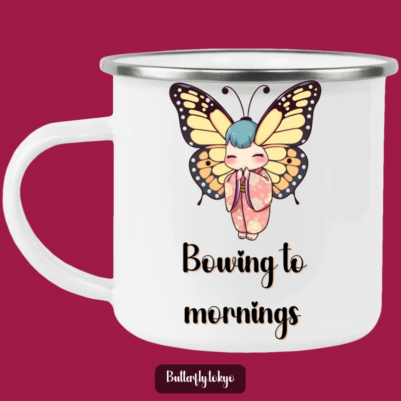 Funny Butterfly Kimono Enamel Mug - Outdoor Elegance & Humorous Sips