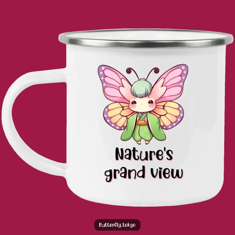 Funny Butterfly Green Kimono Camping Mug: Adventure with Natural Style