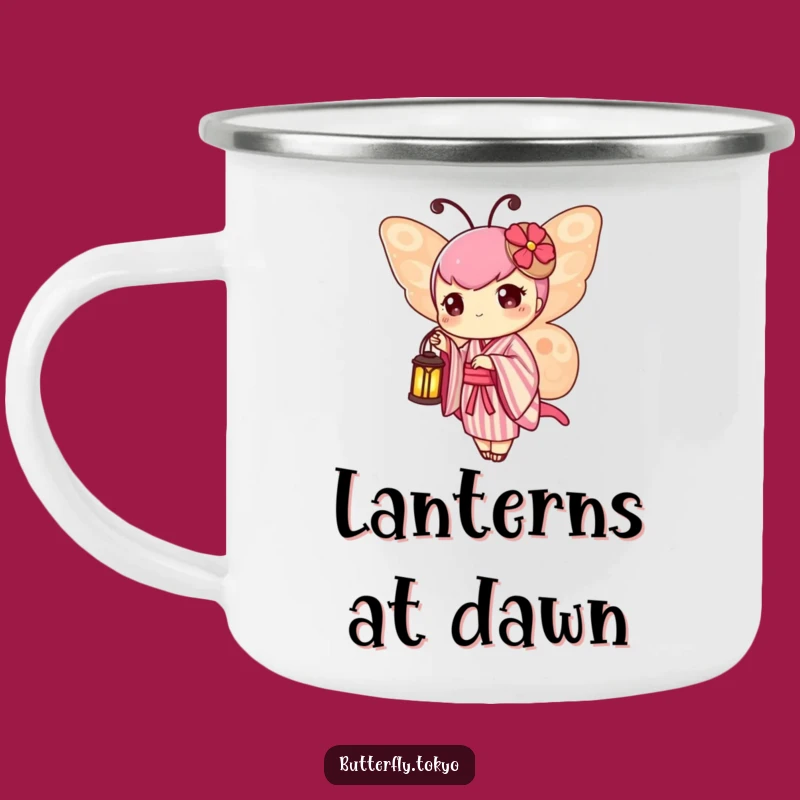 Funny Butterfly Lantern Enamel Mug - Outdoor Glow & Humorous Sips
