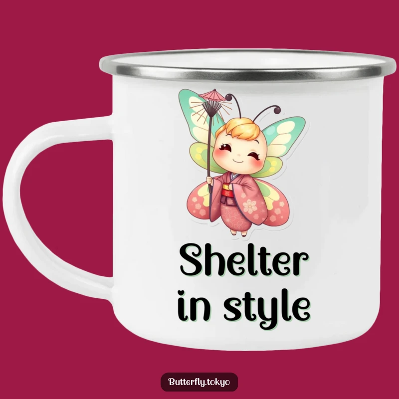 Funny Butterfly Parasol Camping Mug: Cheerful Outdoor Humor, Gift