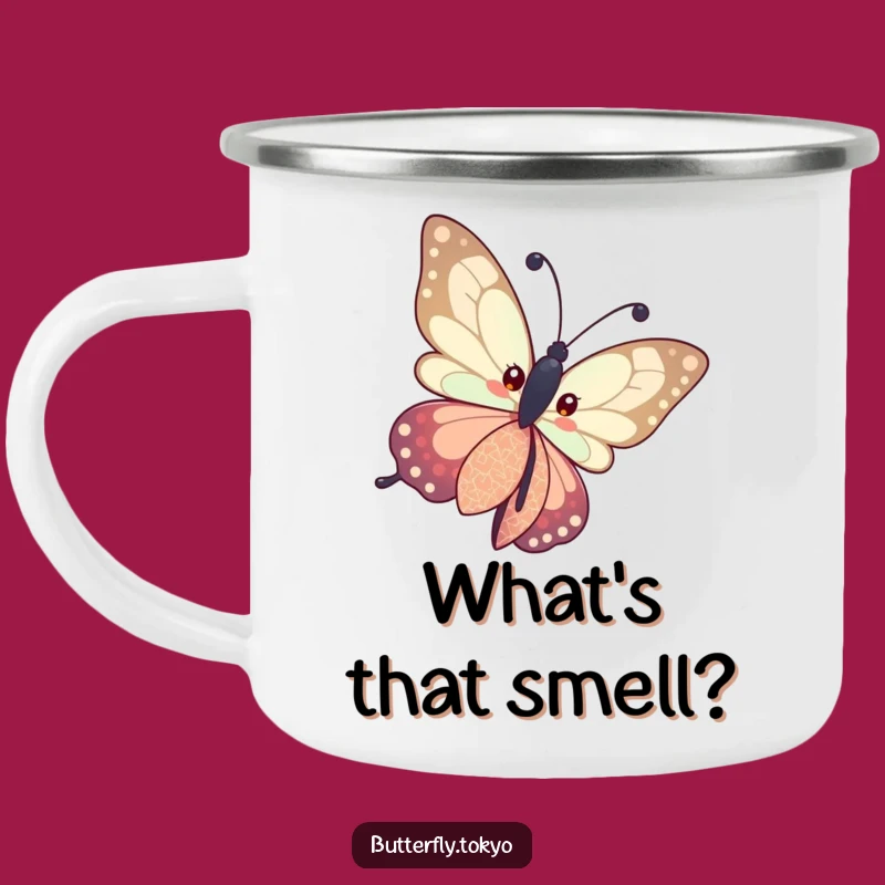 Funny Butterfly Patterned Kimono Camping Mug: Adventure with Curious Style