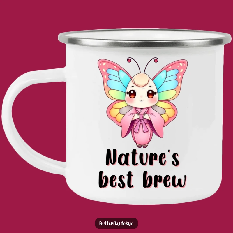 Funny Butterfly Pink Kimono Camping Mug: Adventure with Artistic Style