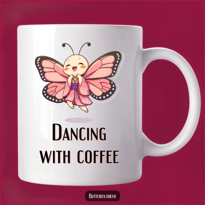 Funny Joyful Butterfly Dancer Mug - Patterned Kimono & Humorous Art