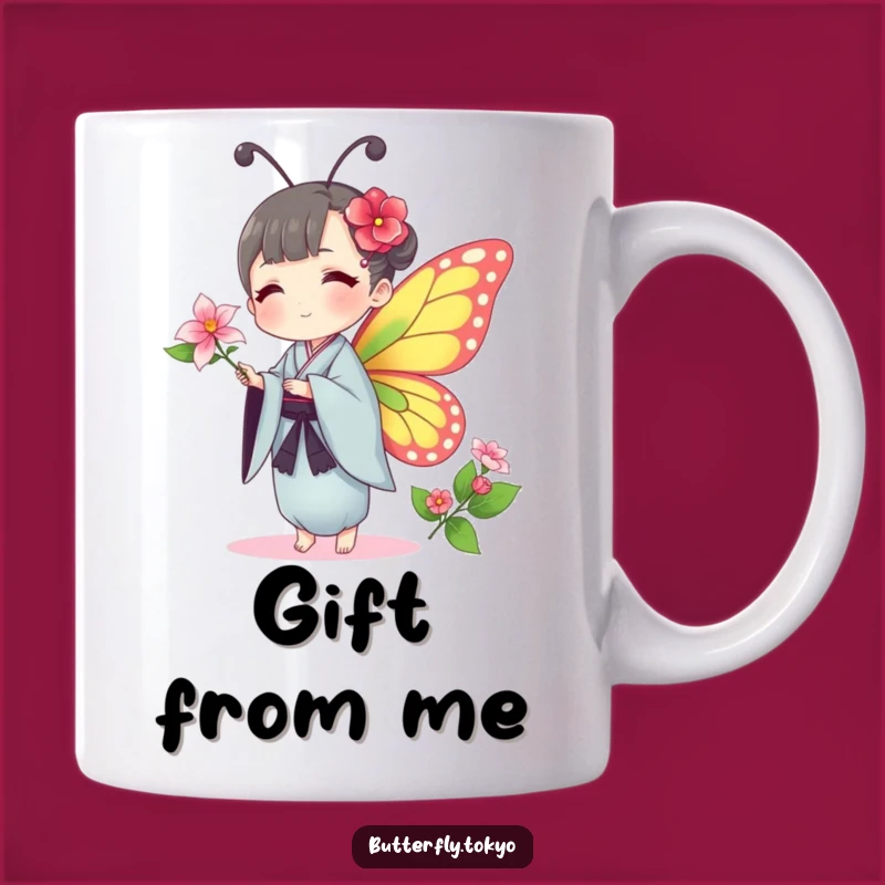 Funny Butterfly Kimono Mug: Gentle Flower Offering, Humorous Gift