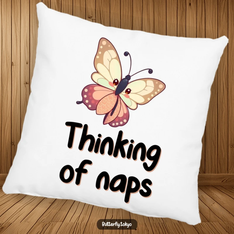 Funny Butterfly Patterned Kimono Pillow depicting a butterfly curiously tilting its head in a patterned kimono, offering soft, intriguing comfort.