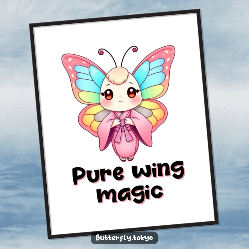 Funny Butterfly Pink Kimono Digital Art Print showing a colorful butterfly adorned in a flowing pink kimono, ready for digital download.