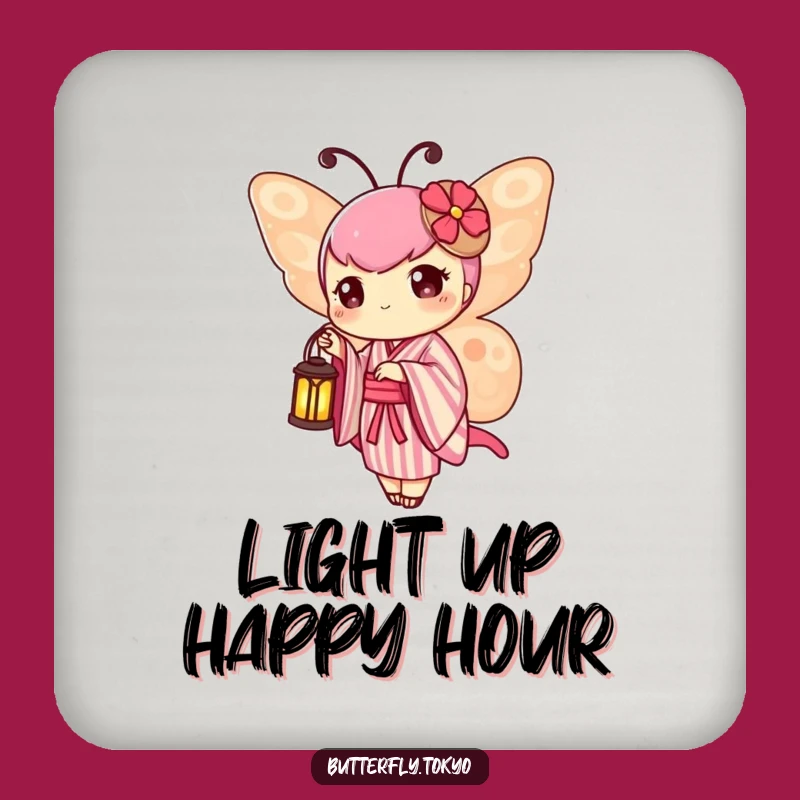 Funny Butterfly Lantern Coasters - Striped Kimono Art & Humorous Protection
