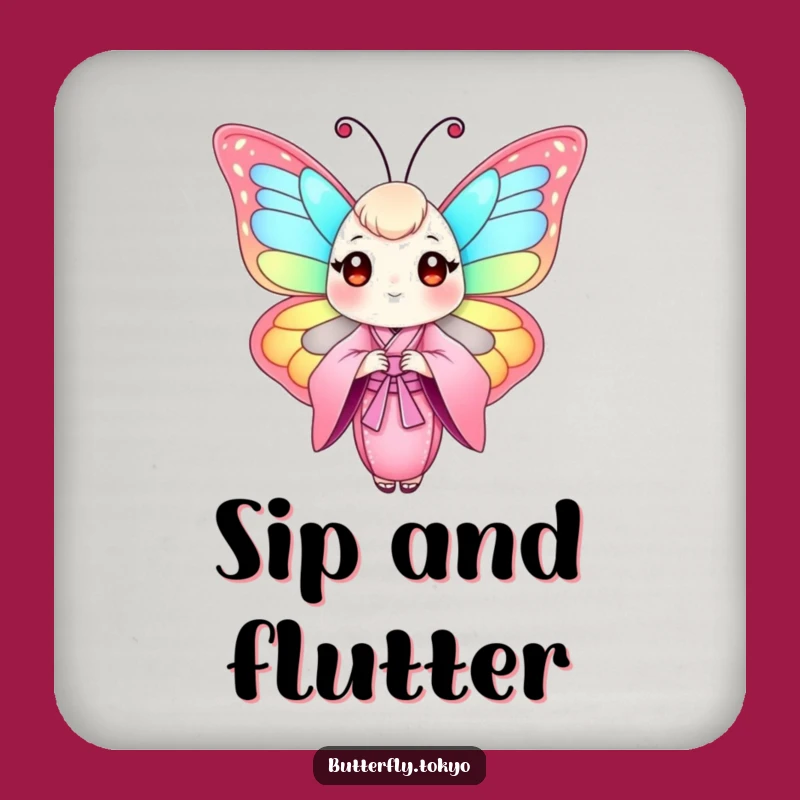 Funny Butterfly Pink Kimono Coaster: Protect Surfaces with Artistic Flair