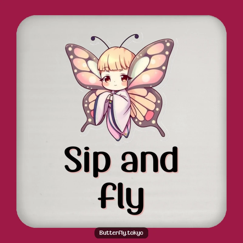 Funny Butterfly Kimono Coaster Set: Elegant Drink Protection, Humorous Gift