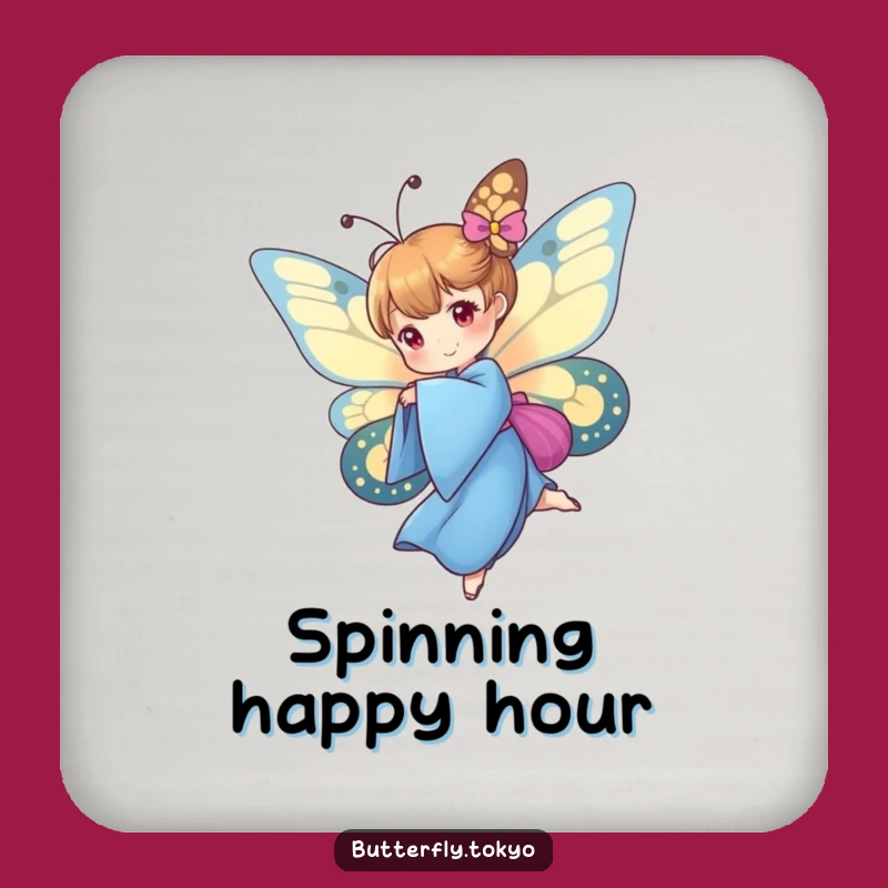 Funny Butterfly Blue Kimono Coaster: Protect Surfaces with Artistic Grace