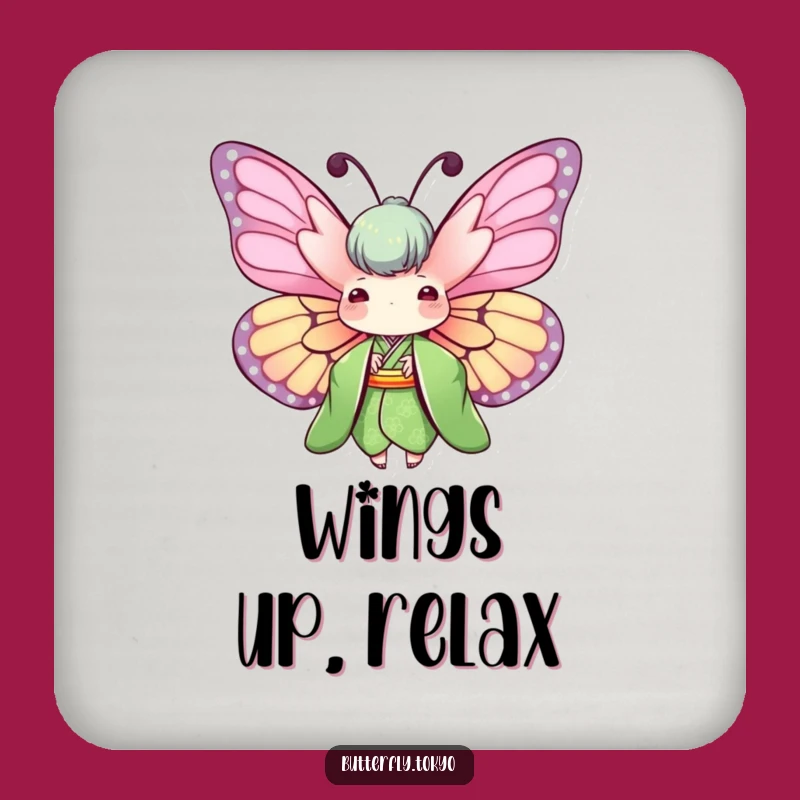 Funny Butterfly Green Kimono Coaster: Protect Surfaces with Nature's Art