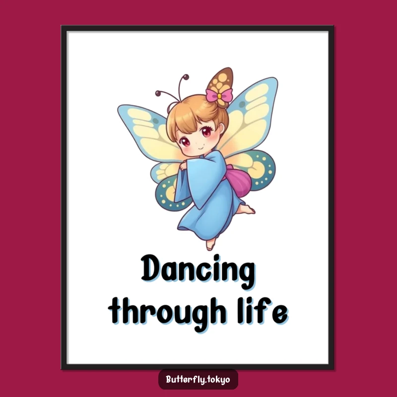 Funny Butterfly Blue Kimono Poster: Dynamic Art for Your Walls