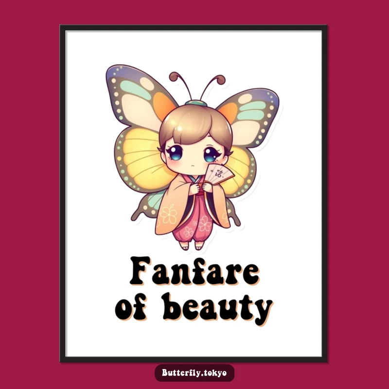 Funny Butterfly Fan Dancer Poster - Colorful Kimono Art & Humor