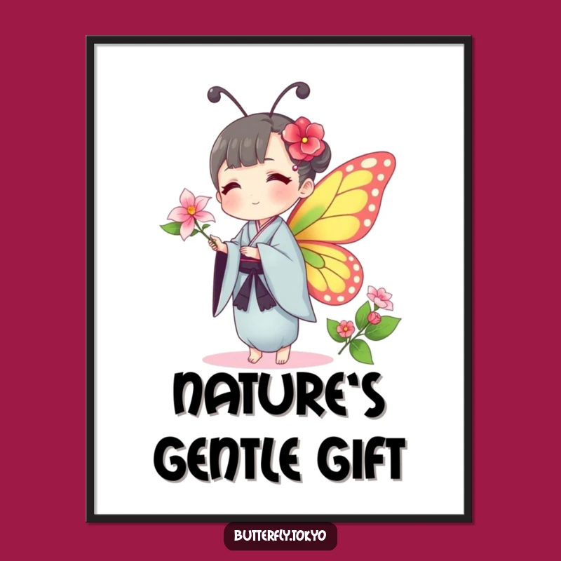 Funny Butterfly Kimono Poster: Gentle Art, Humorous Decor Gift