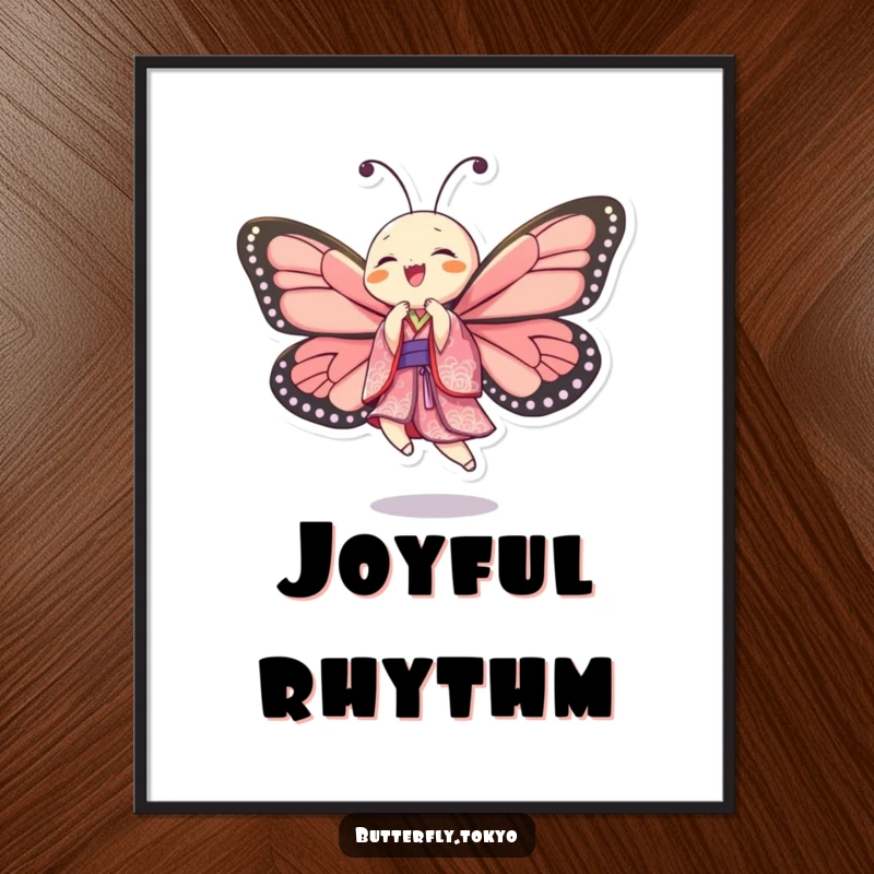 Funny Butterfly Dancer Poster featuring a butterfly in a patterned kimono, mid-dance with exuberant, carefree abandon.