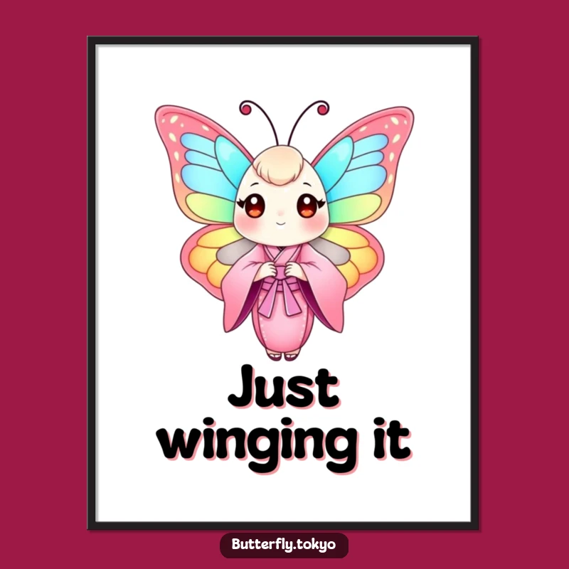 Funny Butterfly Pink Kimono Poster: Vibrant Wall Art for Your Space