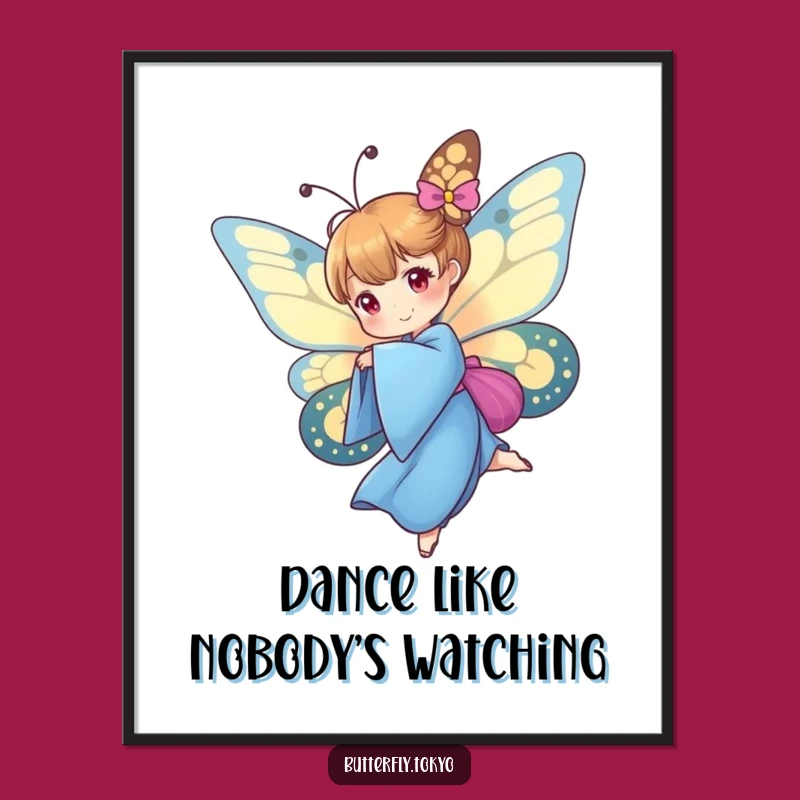 Funny Free Printable Wall Art: Dazzling Butterfly in Blue Kimono, Artistic Decor