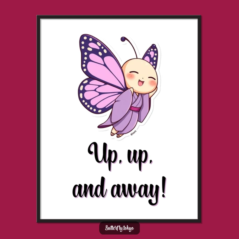 Funny Free Printable Wall Art: Uplifting Butterfly in Purple Kimono, Ascending Decor