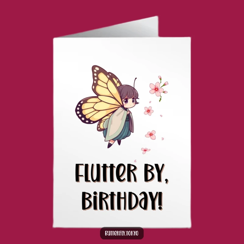 Free Printable Birthday Card: Whimsical Butterfly Kimono Blossom Chase - Fun Downloadable Gift!