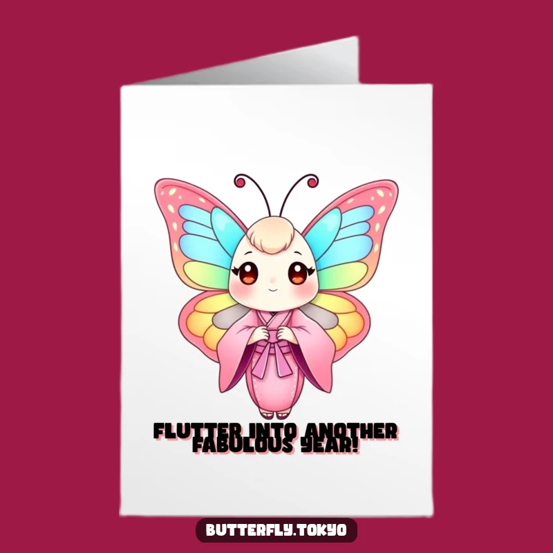 Free Printable Birthday Card: Funny Butterfly in Pink Kimono, Hilarious Downloadable Gift