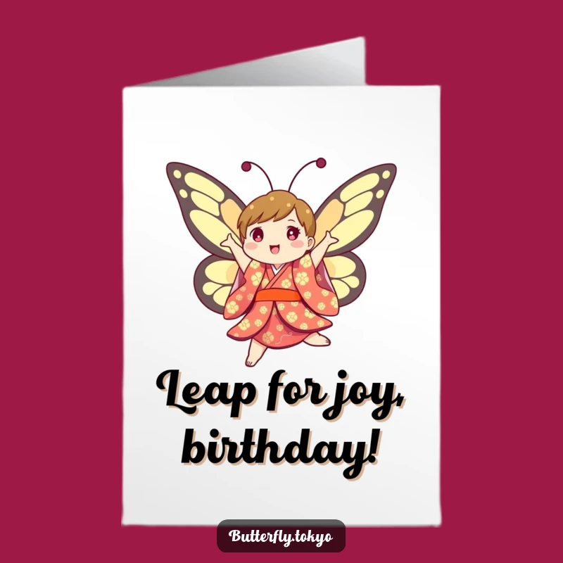 Free Printable Birthday Card: Joyful Butterfly Kimono Jump - Energetic Downloadable Gift!