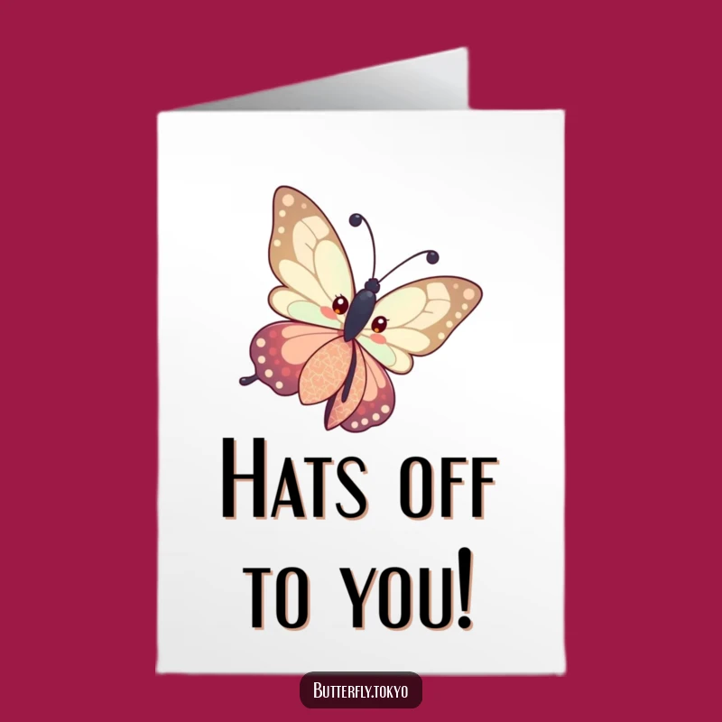 Free Printable Congrats Card: Curious Butterfly in Patterned Kimono, Downloadable