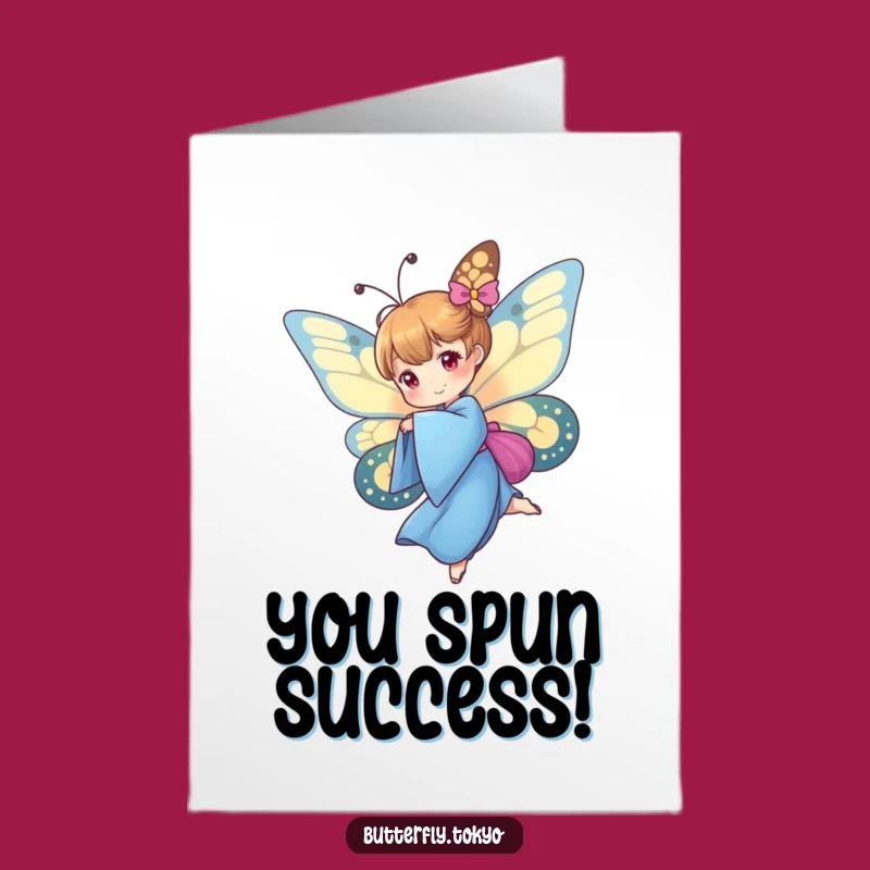Free Printable Congrats Card: Funny Butterfly in Blue Kimono, Twirling Downloadable