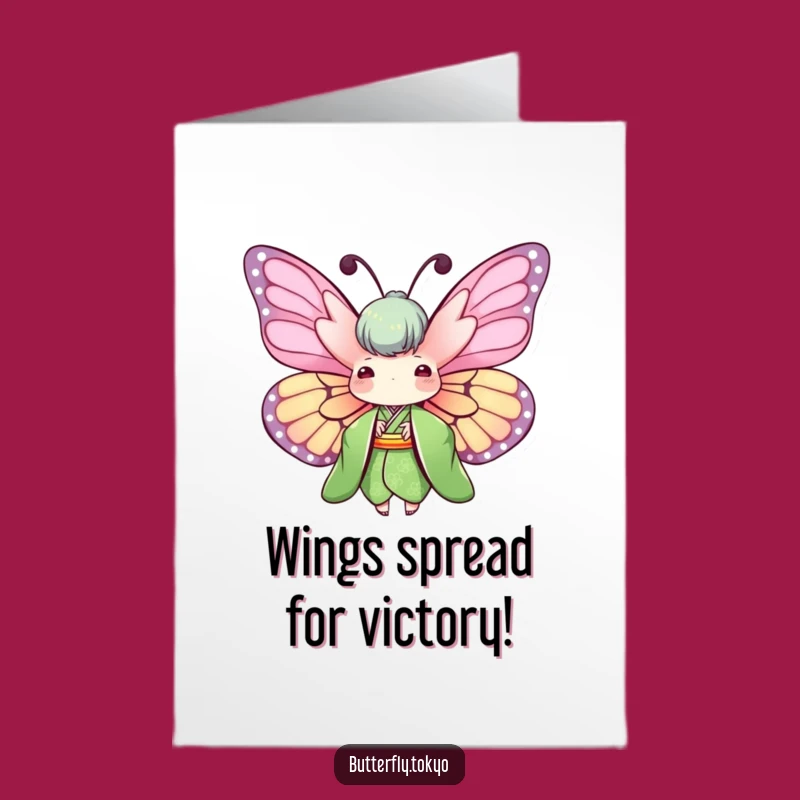 Free Printable Congrats Card: Funny Butterfly in Green Kimono, Wings Out, Downloadable