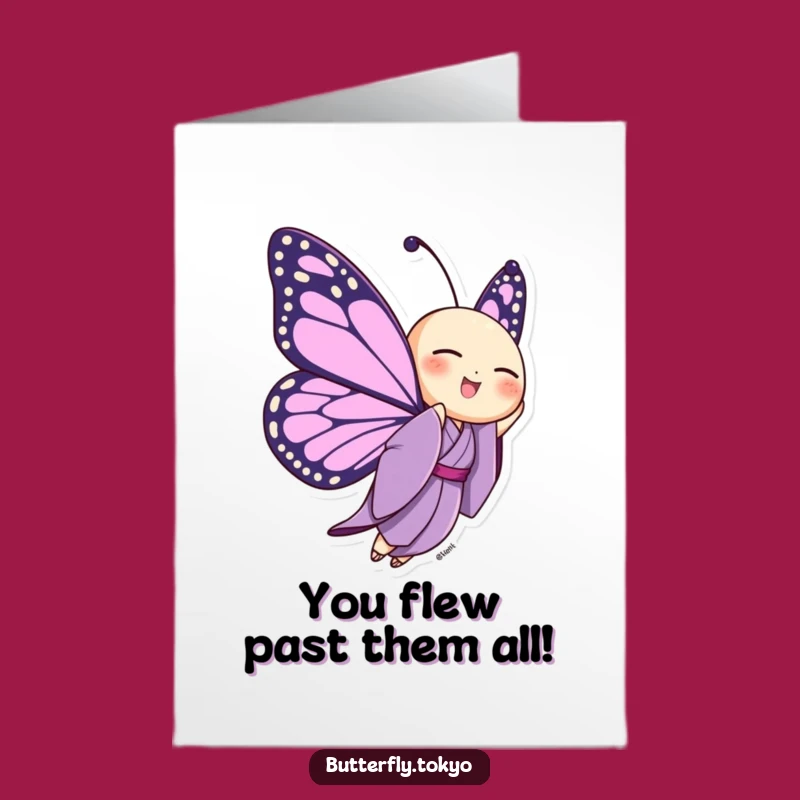 Free Printable Congrats Card: Funny Butterfly in Purple Kimono, Ascending Downloadable