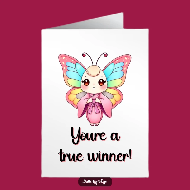 Free Printable Congrats Card: Funny Butterfly in Pink Kimono, Cheerful Downloadable