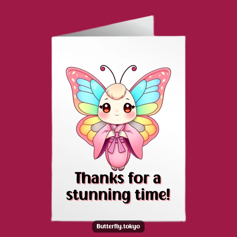 Free Printable Thank You Card: Funny Butterfly in Pink Kimono, Heartfelt Downloadable