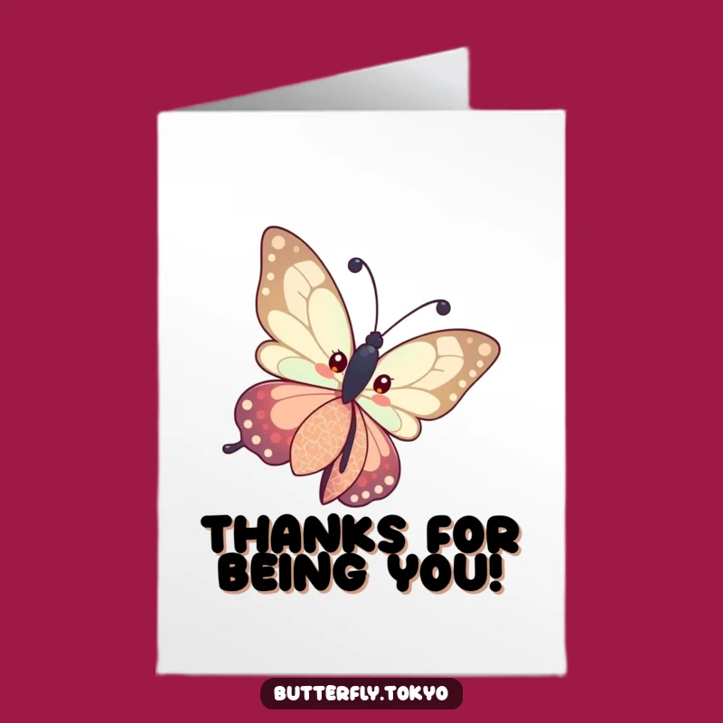 Free Printable Thank You Card: Curious Butterfly in Patterned Kimono, Gift