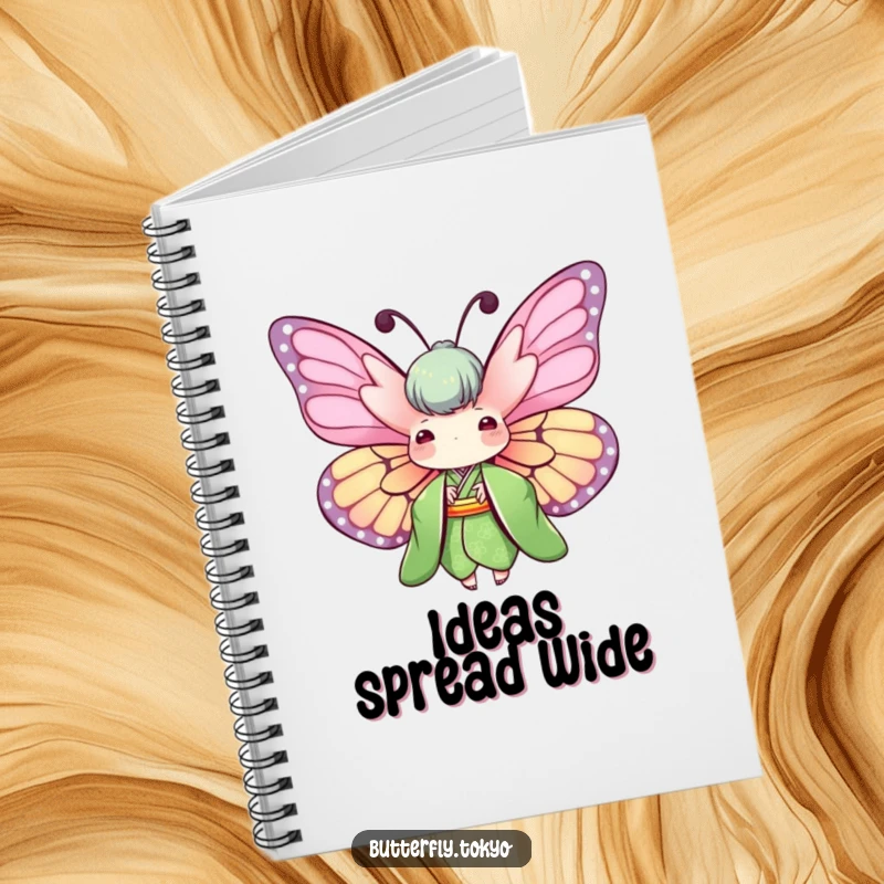 Funny Butterfly Green Kimono Notebook illustrating a butterfly with wide-spread wings in a green kimono, perfect for nature-themed notes.