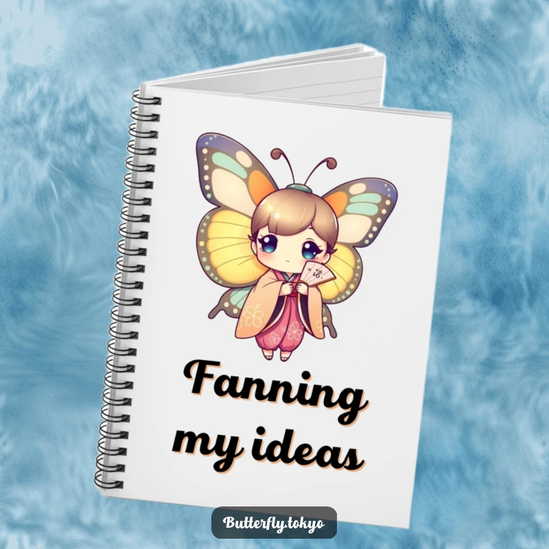 Funny Butterfly Kimono Fan Notebook featuring a butterfly in a colorful kimono holding a decorative paper fan.