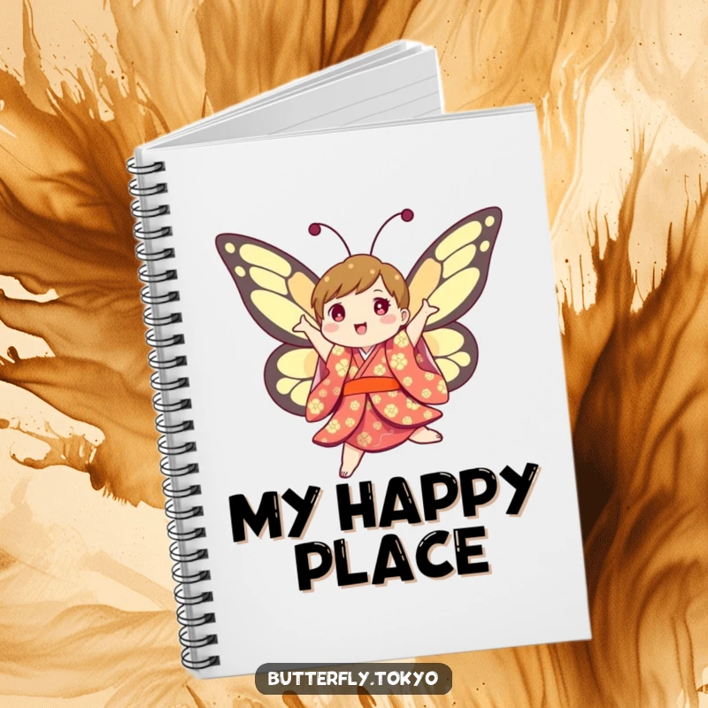 Funny Butterfly Kimono Notebook: A humorous and energetic butterfly in a colorful kimono, ready to capture joyful thoughts.