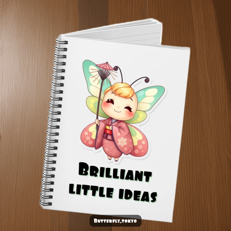 Funny Butterfly Parasol Notebook: A humorous and cheerful butterfly in a vibrant kimono, balancing a parasol, ready for notes.